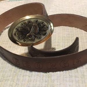 Belt Men’s Hand tooled Leather belt with matching Buckle Size 38 For George NEW